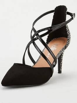 Image of Wallis Wide Fit Cross Strap Court Shoe - Black, Size 8, Women