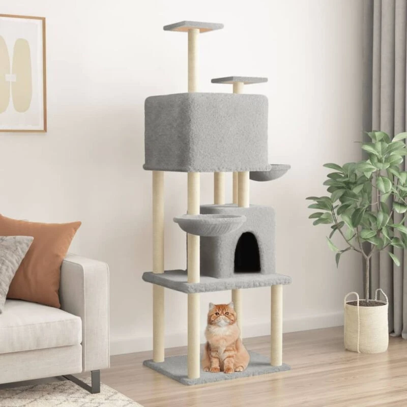 Image of vidaXL Cat Tree w/ Sisal Scratching Posts Light Grey 180cm, Grey 172032