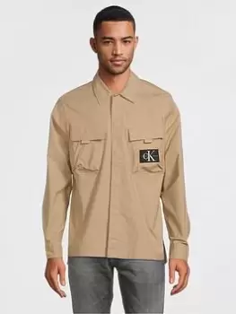 Image of Calvin Klein Jeans Utility Cargo Overshirt, Beige, Size 2XL, Men
