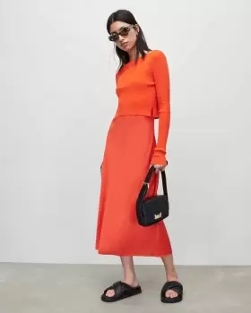 Image of AllSaints Womens Hera 2-In-1 Dress, Flame RED, Size: L
