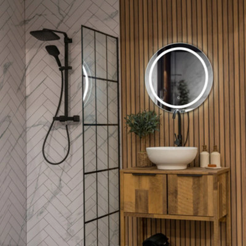 Image of ValueLights Mirror IP44 Bathroom Round Demister Touch Control LED Strip 60cm Mirror Light Silver