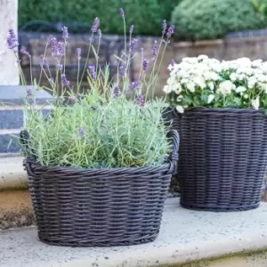 Polyrattan Lined Basket Planter Dark Grey