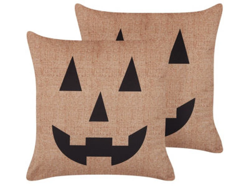 Image of Beliani Set Of 2 Decorative Cushions Sebes Velvet 45 X 45cm Beige Abstract Pattern