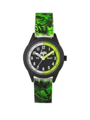 image of Hype Hype Kids Green Leaf Pattern Silicone Strap With Black Dial