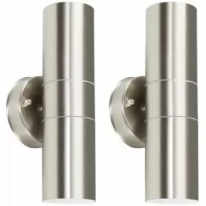 image of Minisun - 2 x Stainless Steel Up/Down IP44 Outdoor Security Wall Lights - No Bulbs