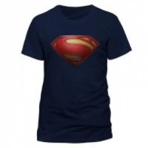 image of DC COMICS Superman Man of Steel Textured Logo T-Shirt, Unisex, Extra Large, Blue