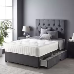 Image of Catherine Lansfield Boutique Divan Set with Free Ortho Pocket Mattress - Plush Velvet - Strutted Headboard - 4 Drawers - Steel - Divan Size King