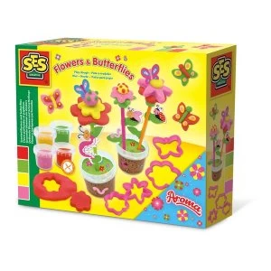 image of SES Creative - Childrens Aroma Glitter Modelling Dough Flower and Butterflies Set 4 Pots (Multi-colour)