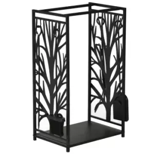 Image of Homcom Heavy Duty Firewood Wood Log Rack Fireplace Wood Storage 4 Tools Black