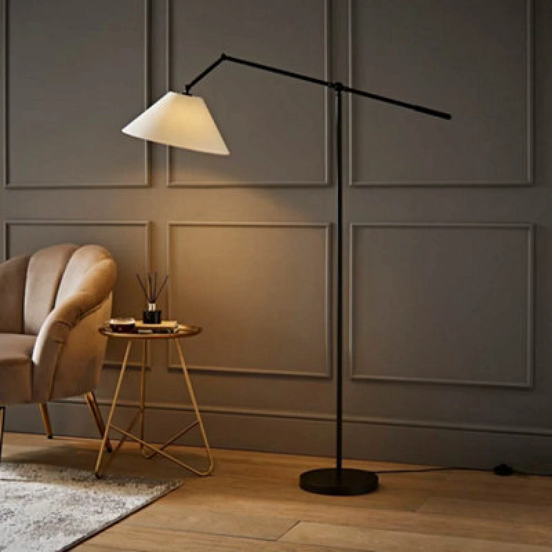 Image of ValueLights ValueLights Layla Adjustable Angled Floor Lamp with Tapered Linen Lamp Shade in Black One Size Unisex 5016529273110