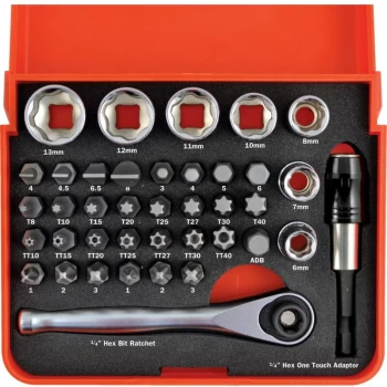 Image of 39PC Skt & Screwdriver Bit Set 1/4' Sq Dr - Kengrip