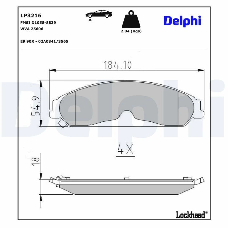 Image of DELPHI Brake pad set DELPHI LP3216