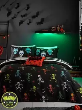 image of Bedlam Dancing Skeletons Glow In The Dark Halloween Duvet Cover Set