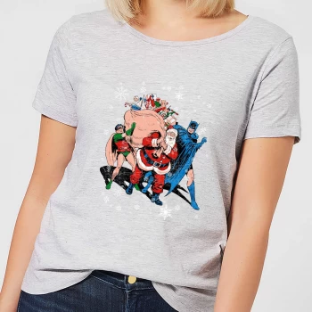 Image of DC Batman Robin Santa Claus Womens Christmas T-Shirt - Grey - M