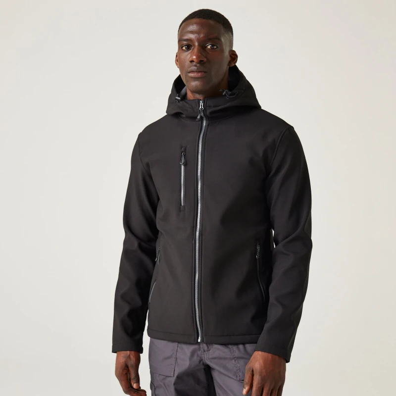 Image of Regatta Regatta Men Navigate' Hooded Softshell Jacket in Grey Size: Small Grey S Male 5063019692135