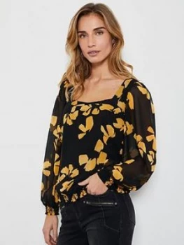 Image of Mint Velvet Alisa Floral Square Neck Top - Black