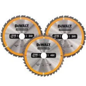Image of DEWALT 3 Piece 216mm Construction Circular Saw Blade Set 216mm Assorted Teeth 30mm