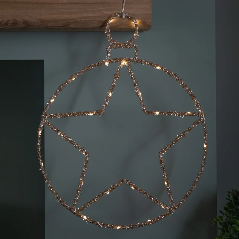 Image of 49cm Battery Powered Light up Christmas Gold Star Ball with Twinkling Warm White LEDs