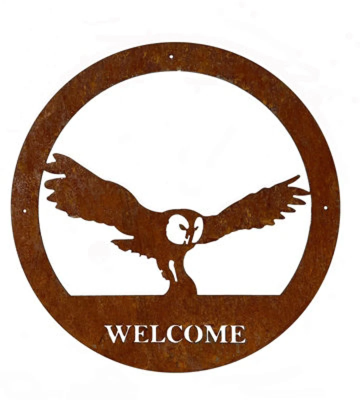 Image of Poppy Forge Owl Large Wall Art - With Text - Steel - W49.5 X H49.5cm - Bare Metal/ready To Rust