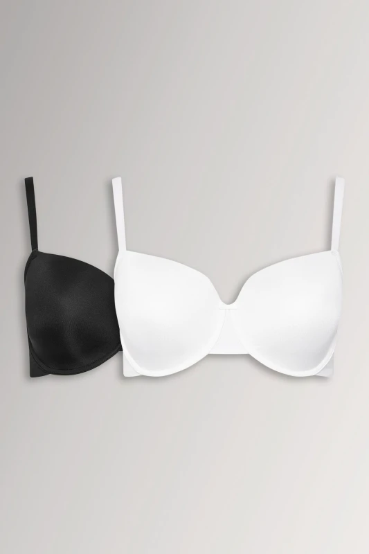 Image of Yours Womens 2 Pack Moulded T-Shirt Bras in Black Size: 50G Black Female 50G
