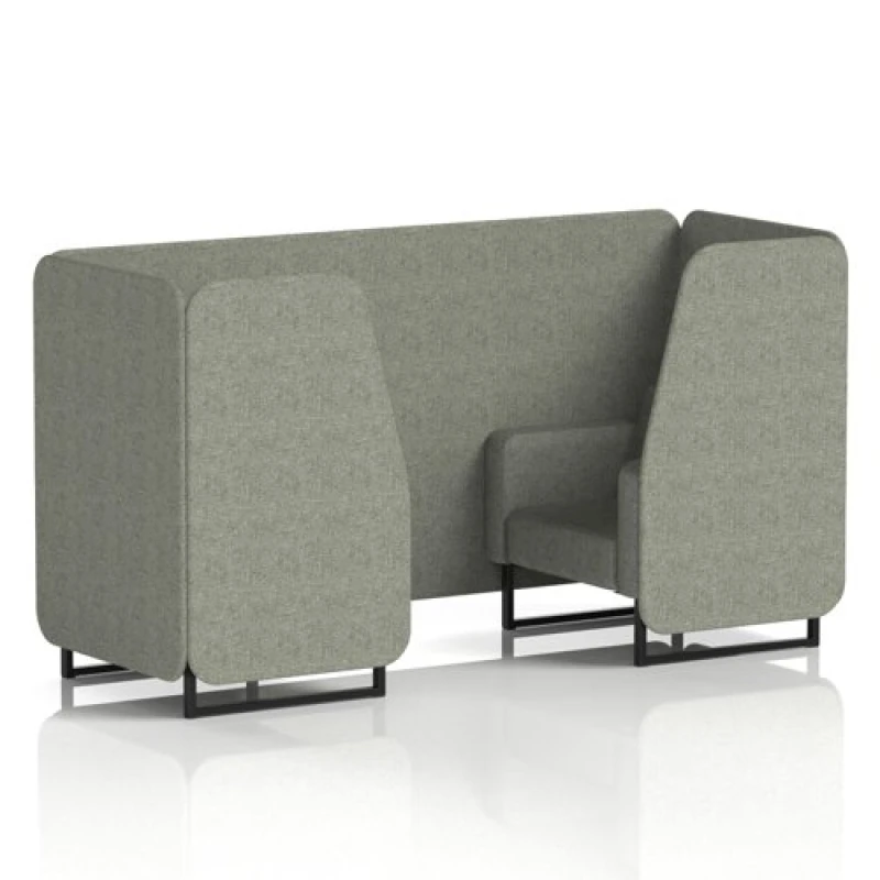 Image of Brixworth 2 Seater Office Booth with Front Panel - Black Legs in Rivet Fabric - Vitreous Panels and Sofa