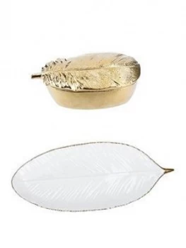 image of Gisela Graham Feather Trinket Dish & Pot