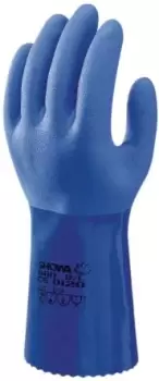 image of Showa Blue PVC Coated Nylon Work Gloves, Size 10, Large, 2 Gloves