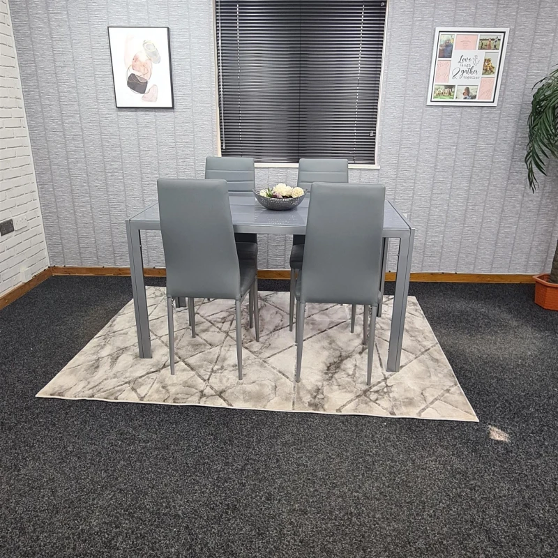Image of KOSY KOALA KOSY KOALA kitchen Dining table and 4 grey leather chairs kitchen dining room furniture Grey One Size Unisex 5060711589657