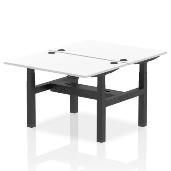 Image of Air Air Back-to-Back 1200 x 800mm Height Adjustable 2 Person Bench Desk White Top with Cable Ports Black Frame HASCP2P12800WHTB