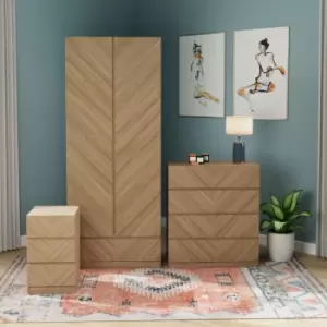 Image of Taranto 3 Piece Bedroom Furniture Set Euro Oak