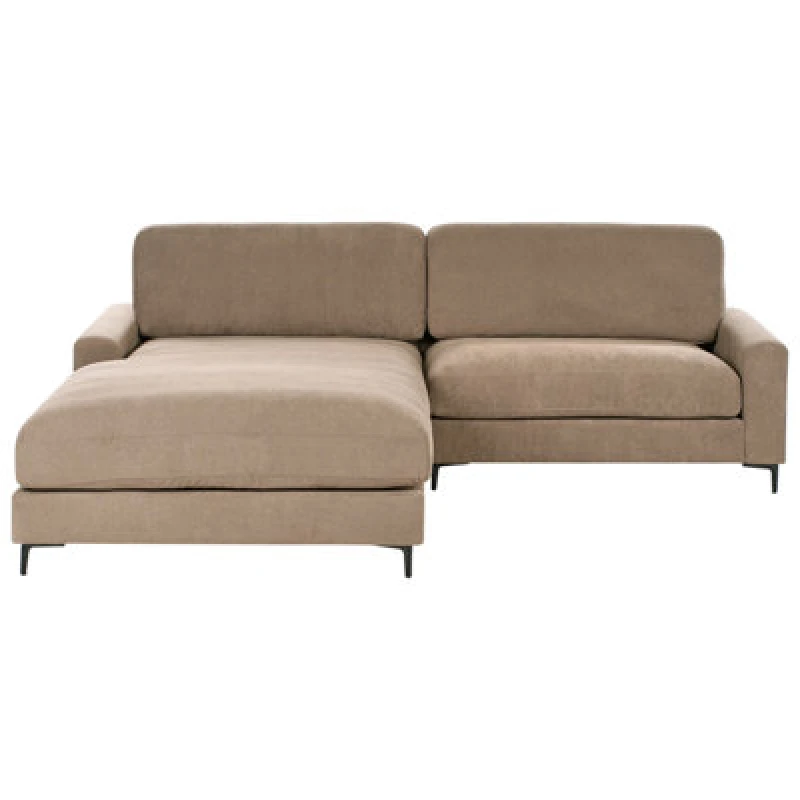 Image of Beliani Corner Sofa 3 Seater Maloy Fabric Brown Right Hand