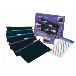 image of Snopake HangGlider Foolscap Polypropylene Suspension Files Assorted Colours with Tabs 1 x Pack of 25 Files and Tabs