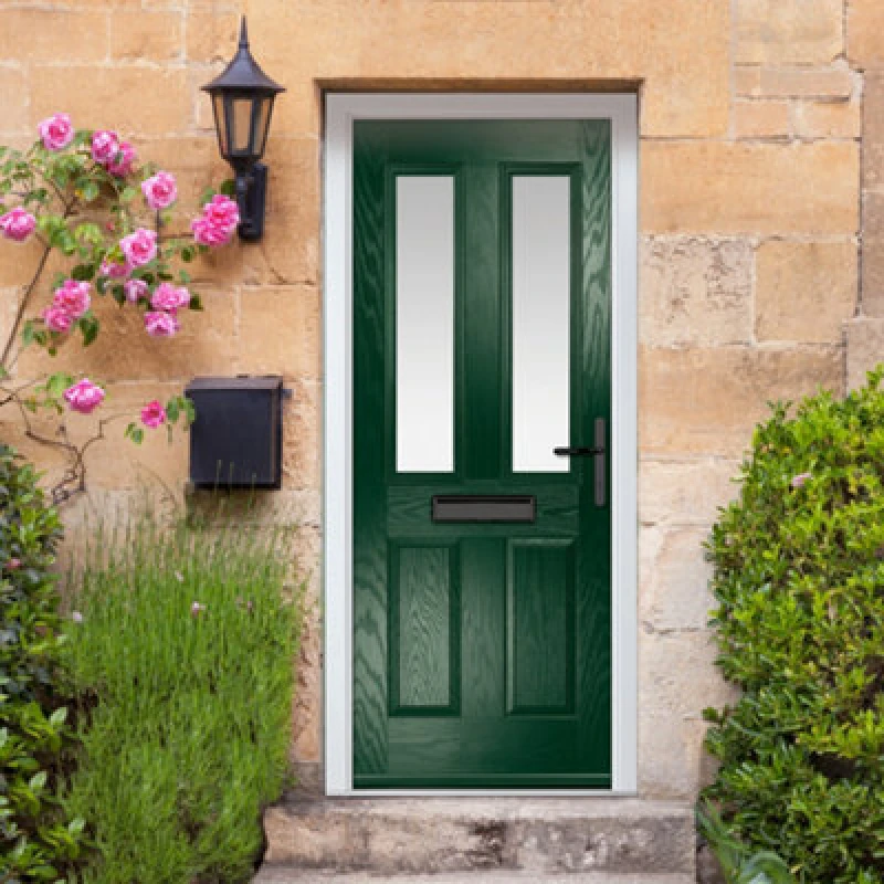 Image of Lacerta Composite Door Carnoustie Green 920mm X 2090mm Open In Left Hand Obs Glass 10 Year Guarantee - Free Delivery & Smart Lock