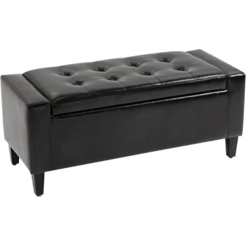 image of Homcom - 40x90cm PU Leather Storage Ottoman Bench Wood Frame w/ Tufting Feet Black