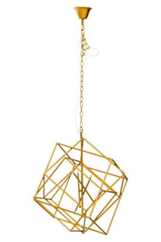 Image of Orsina Brass Finish Six Bulb Pendant Light, Overlapping Cube Metal Frame, Contemporary Luxe Lighting Fixture