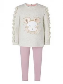 Image of Monsoon Baby Girls Mouse Face Top And Legging Set - Oatmeal