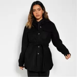 image of I Saw It First Faux Wool Belted Shacket - Black