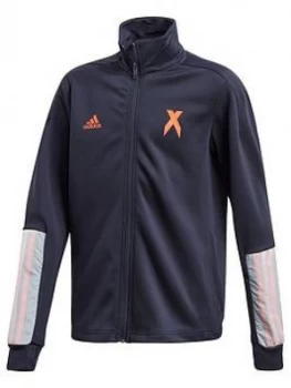 Image of Boys, Adidas Youth X Tracksuit Top, Navy/Yellow, Size 5-6 Years
