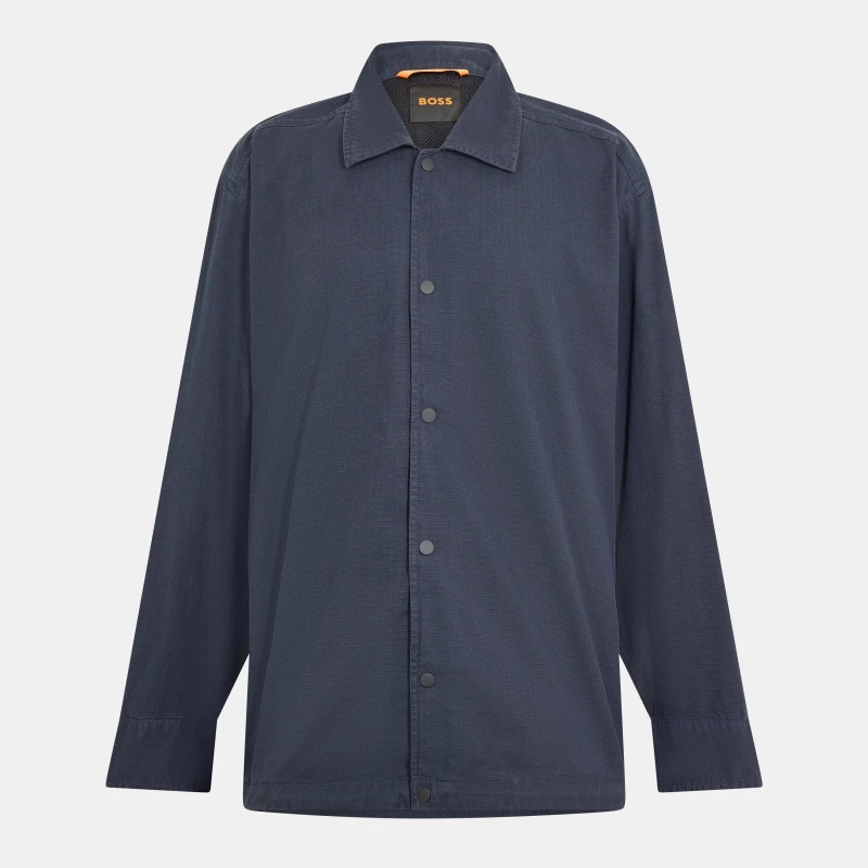 Image of Boss Mens Labib Cotton Long Sleeve Water Resistant Overshirt Dark Blue male S