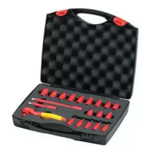 image of 43025 Insulated 1/4in Ratchet Wrench Set, 21 Piece (inc. Case) - Wiha