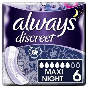 image of Always Discreet Moderate Maxi Night non-winged Pad 6PK