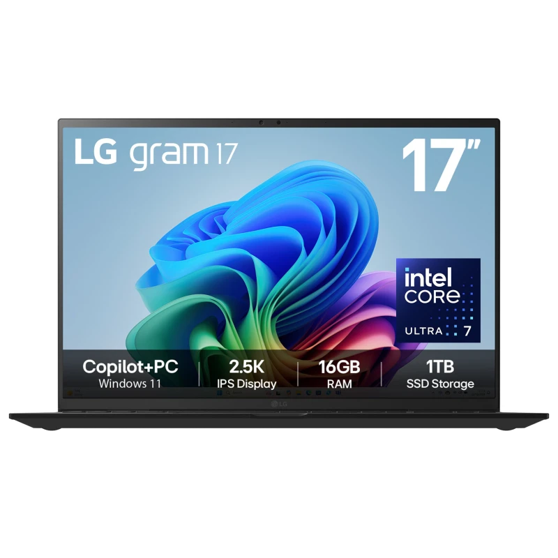 Image of LG Gram 17Z90TL-G 17" Hybrid AI Copilot+ Laptop - Intel Core Ultra 7 256V, 1TB SSD, 16GB RAM - Black - [2025] 17Z90TL-G.AU78A1