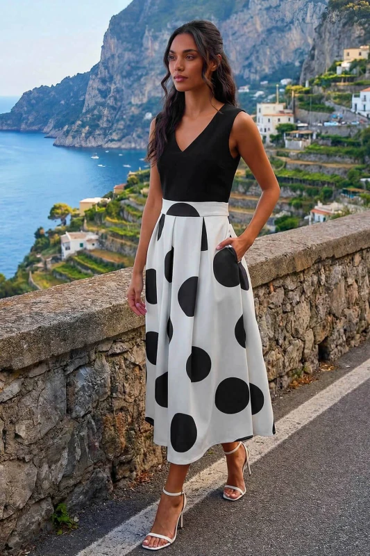 Image of Roman Womens Polka Dot Premium Stretch Dress in Black Size: 18 Black Female 18