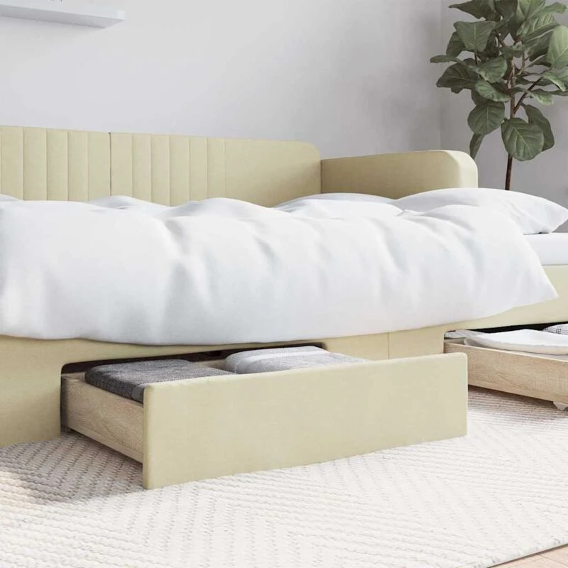 Image of vidaXL Bed Drawers 2 Pcs Cream Engineered Wood and Faux Leather, Cream 833924