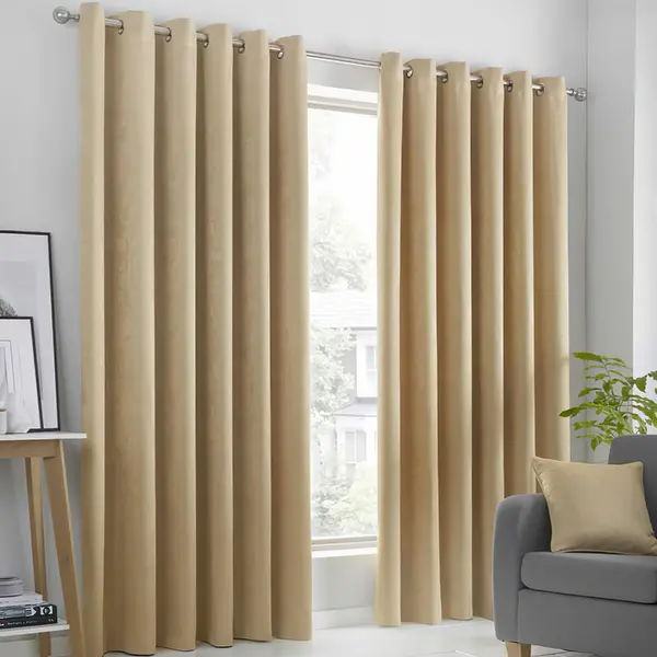 image of Fusion Strata Ochre Blackout Eyelet Curtains Ochre