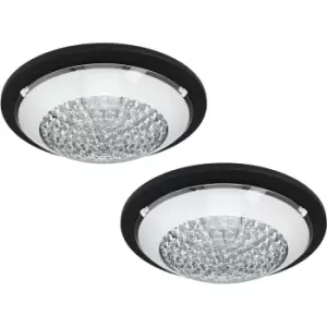 Image of 2 PACK Wall Flush Ceiling Light Black Shade White Clear Glass With Crystals LED