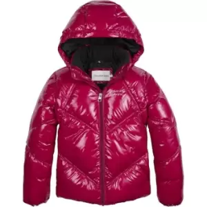 Image of Calvin Klein Jeans Cuts Seams Quilted Shiny Jacket - Pink