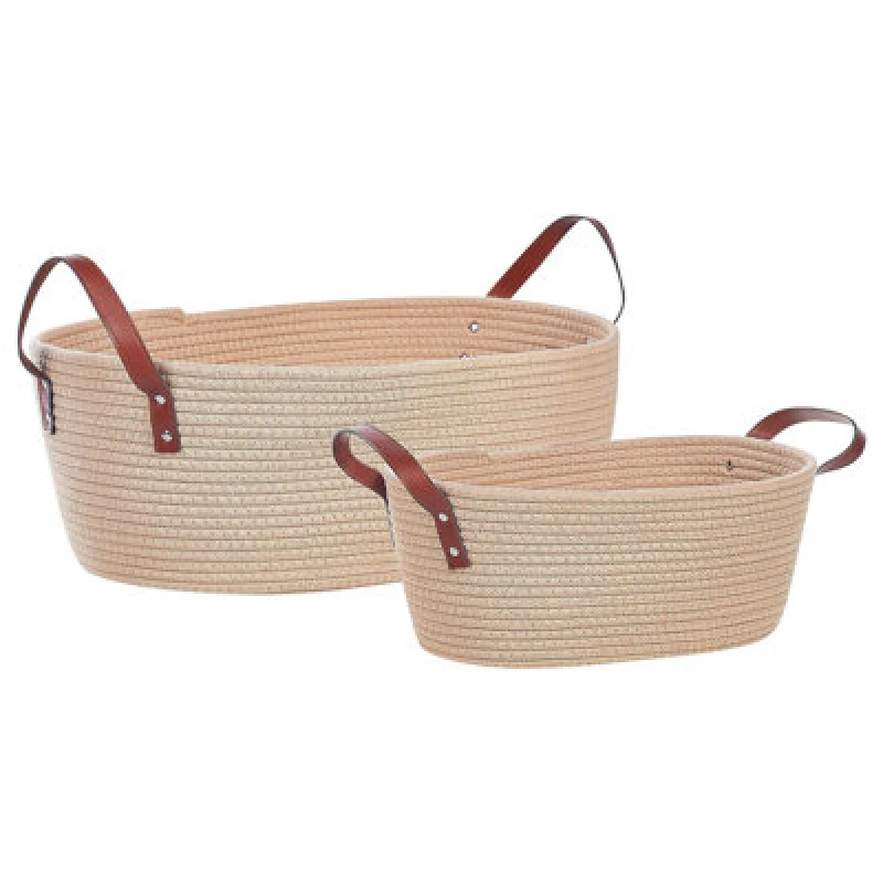 Image of Beliani Set Of 2 Baskets Gissar Cotton Light Beige