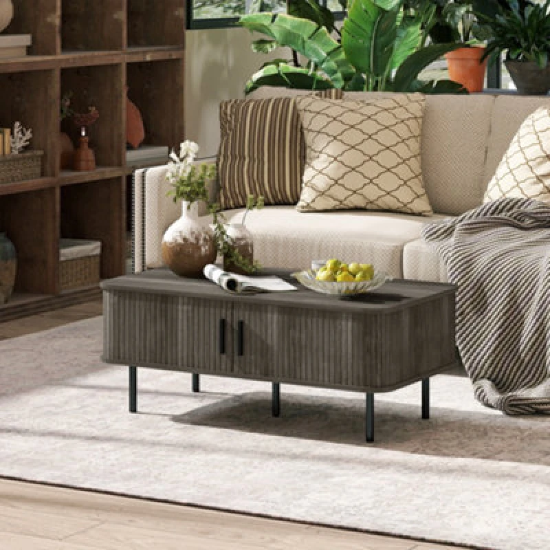 Image of HOMCOM HOMCOM Coffee Table with Storage and Sliding Doors for Living Room in Grey Grey One Size Unisex 5063603044241