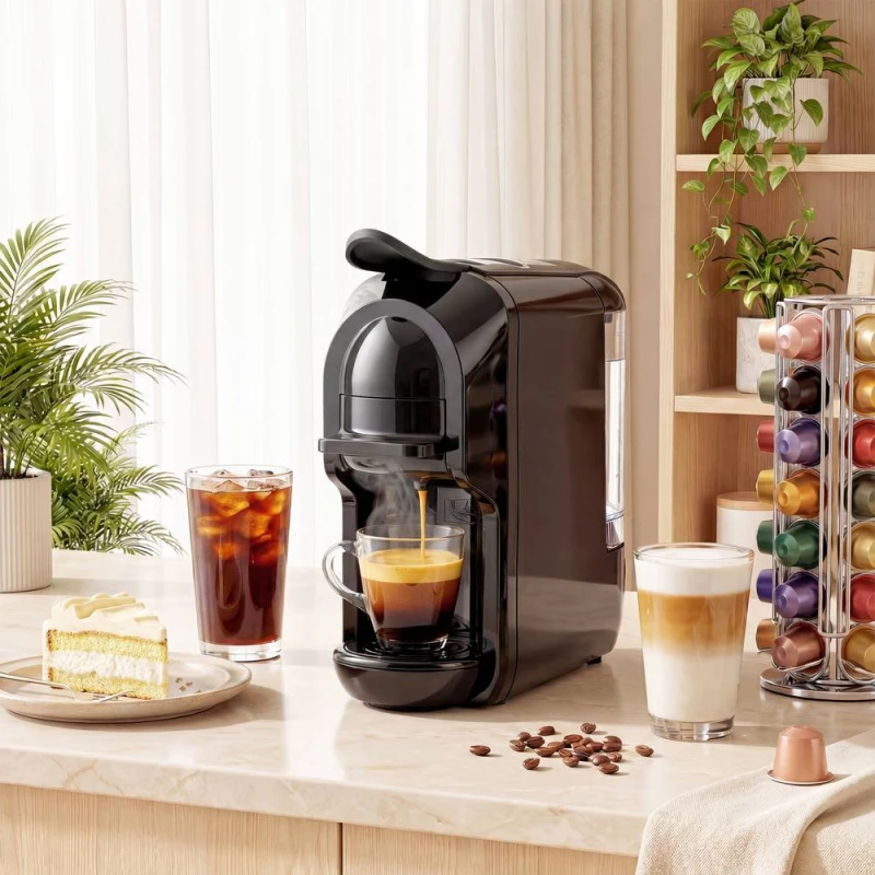 Image of HOMCOM Pod Coffee Machine for Nespresso & Dolce Gusto Capsule, 19 Bar in Black Unisex